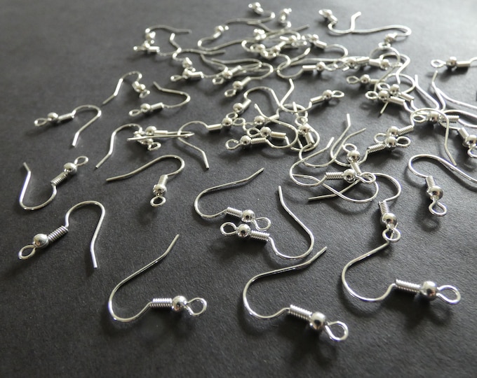 100 PIECE PACK 19mm Brass Earring Hooks, Classic Silver Color, Fishhook Earrings, .7mm Pin, 1.5 mm Hole, Earring Making, Basic Ear Hook