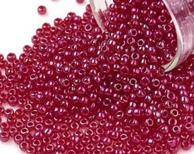 11/0 Toho Seed Beads, AB Crystal / Siam Ruby Lined (798), 10 grams, About 1100 Round Seed Beads, 2.2mm with .8mm Hole, Inside Color Finish