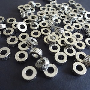 10mm Round Alloy Metal Beads, Tibetan Style Metal Spacers, Engraved, Flat Round, Silver Color, Vintage Style, Spacer Bead, Large Hole Bead