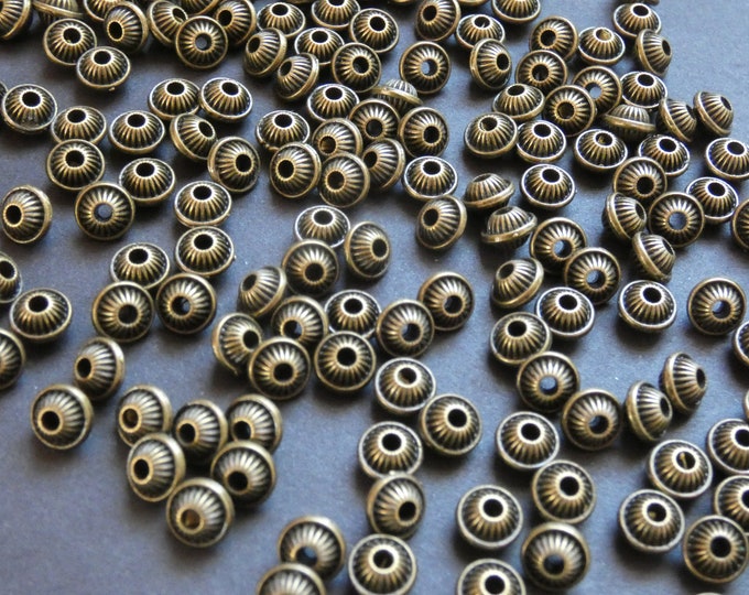 7x5mm Antique Bronze Metal Bicone Spacer Bead, Metal Spacer Bead, Metal Bicone Spacer, Antiqued Bronze Color, Saucer Bead, Detailed, Round