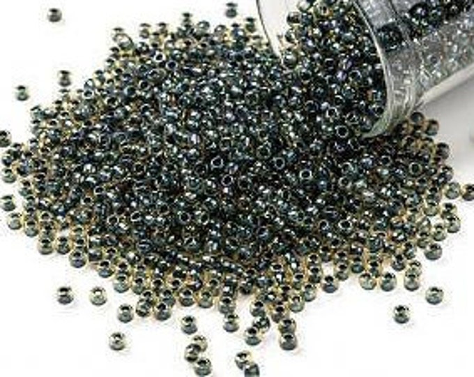 11/0 Toho Seed Beads, AB Topaz /Opaque Emerald Lined (243), 10 grams, About 1110 Round Seed Beads, 2.2mm with .8mm Hole, Inside Color Finish