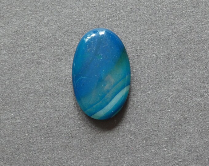 28x18x6mm Natural Striped Agate Cabochon, Banded Agate, Gemstone Cabochon, Oval, Blue, Dyed & Heated, One of a Kind, Only One Available