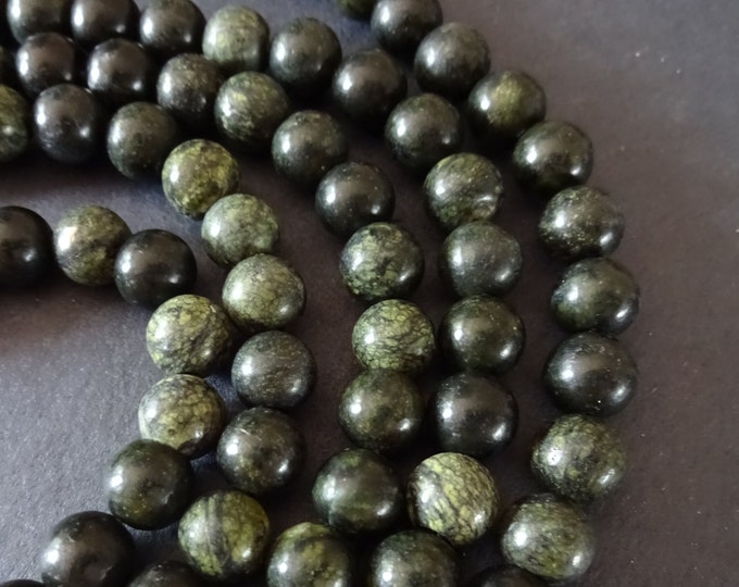 8-8.5mm Natural Green Lace Jasper Ball Beads, 15.5 Inch Strand Of About 47 Beads, Natural Polished Gemstone, Round Stone Bead, Dark Green