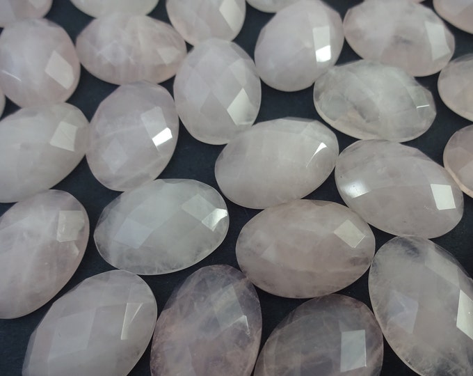 18x13mm Natural Rose Quartz Cabochon, Faceted Oval Gemstone Cabochon, Pink Stone, Pretty Gem, Polished Gem, Quartz, Light Pink, Pale, Pastel