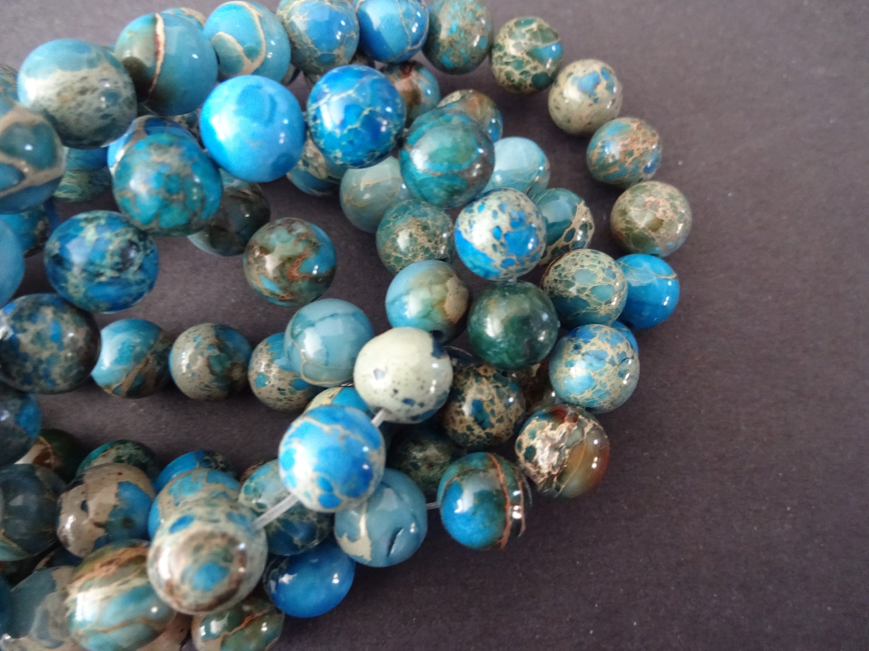 8mm Natural Regalite Blue Ball Beads, Dyed & Heated, 16 Inch Strand