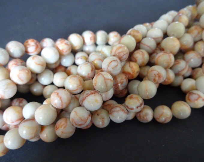 8mm Natural Netstone Ball Beads, About 46 Beads Per 15 Inch Strand, Orange Gemstone Beads, 8mm Crystal Beads, Round Beads, Marbled Pattern