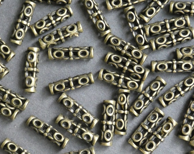 18mm Metal Tube Beads, Hole Design, Cut Out Design, Column Bead, Metal Tubes, Antiqued Basic Tube, Simple Bead, Tibetan Style, Bronze Color