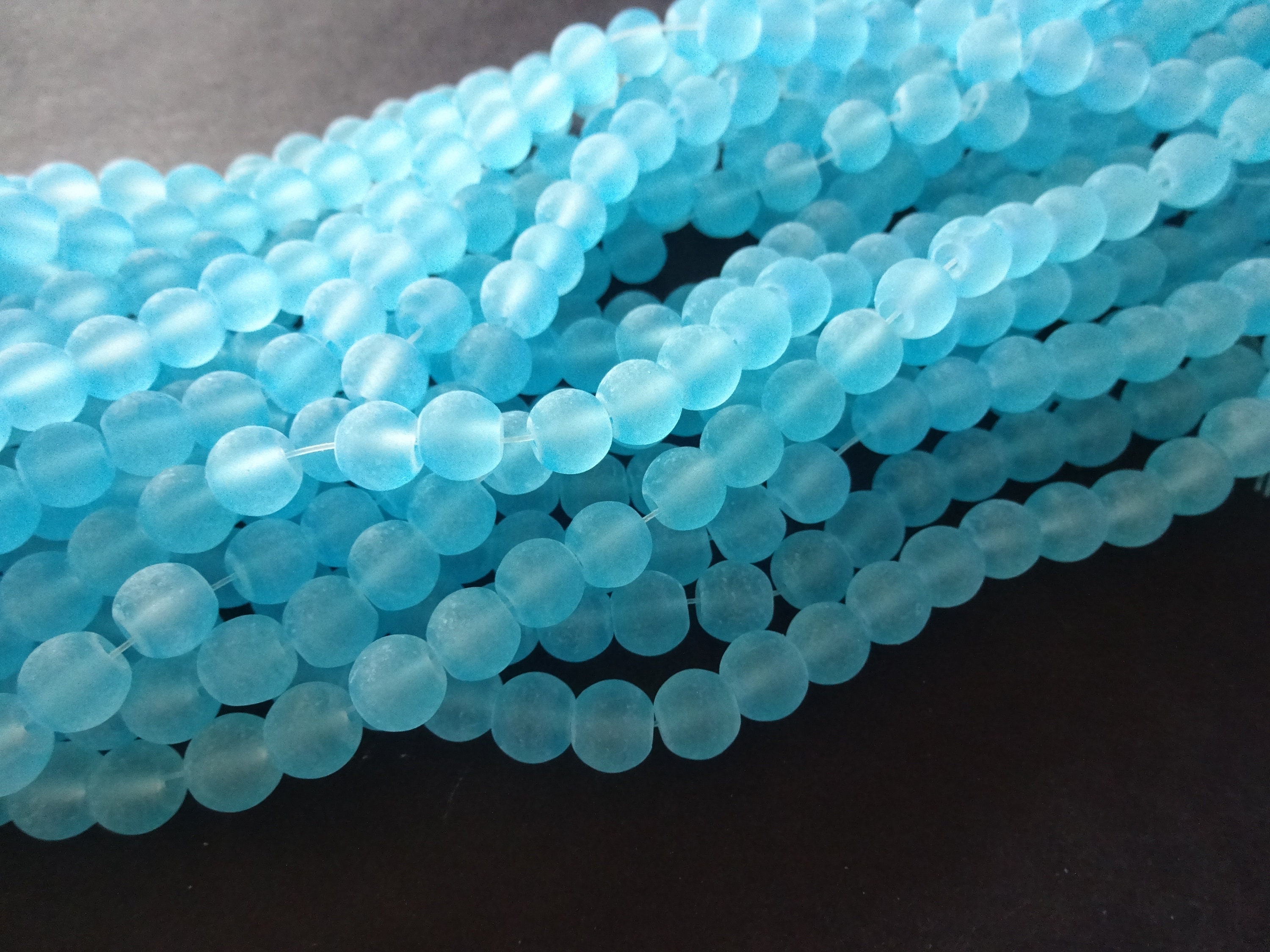 8mm Sky Blue Glass Frosted Bead Strand, About 105 Beads Per Strand