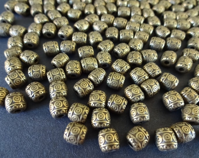 50 Pack of 6mm Barrel Beads, European Style Metal Bead, Metal Barrel Bead, Antique Bronze Barrel Beads, Bronze Metal Beads, Barrel Bead