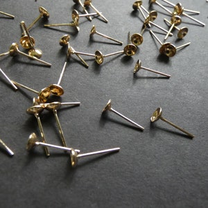7x5mm Gold Plated Brass Stud Earring Settings, With Loops, Fits 4mm Round Stone, Gold Stud, .8mm Pin, Ear Post, Earring Making, Gold Posts