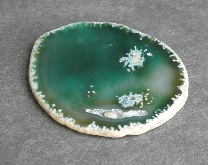 76x64mm Natural Brazilian Agate Cabochon, Large Agate Slice, One of a Kind, Green, Dyed, Only One Available, Flat Round Agate, Gemstone Cab