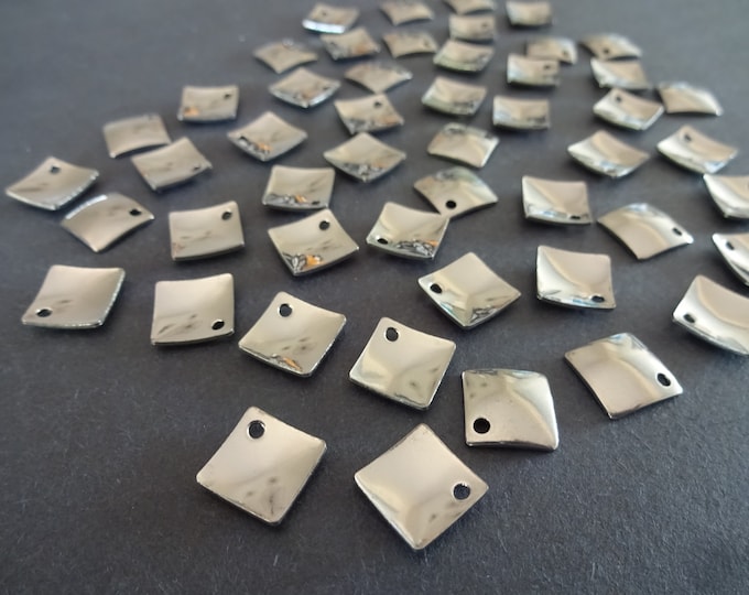 50 Pack of 13.5mm Stainless Steel Rhombus Charm, Stainless Steel Pendant, Stainless Steel Charm Set, Pack of Square Charms, Steel Rhombus