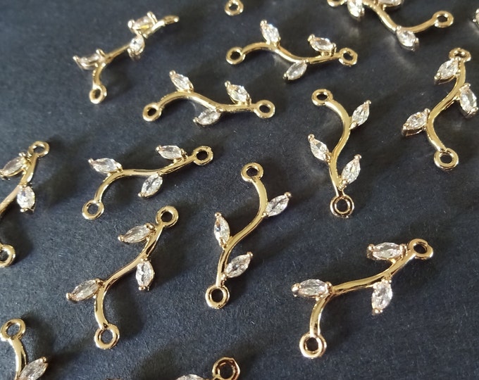 20-21mm Cubic Zirconia Micro Pave Brass Links, Light Gold Branch Connector, Branch Charms, Clear Cubic Zirconia, Stylish Link Connector