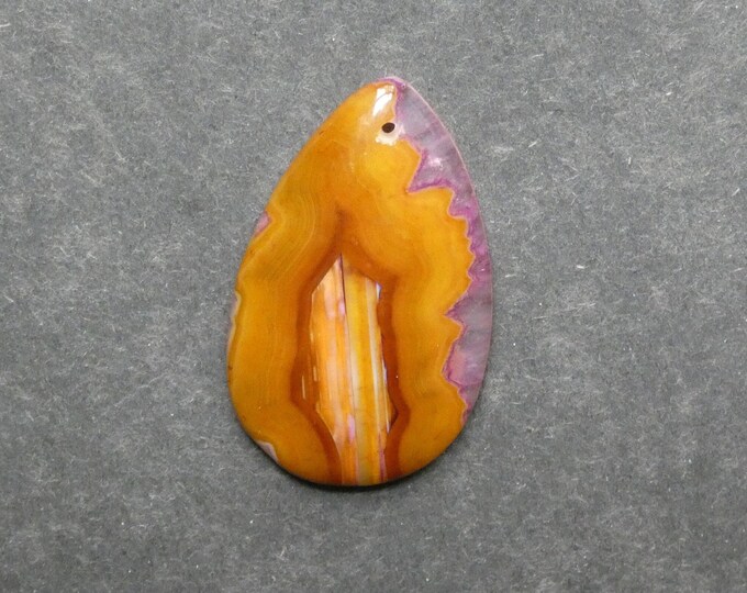 49x31mm Natural Crackle Agate Pendant, Gemstone Pendant, Yellow and Pink, Dyed, Teardrop Pendant, One of a Kind, Only One Available,Polished