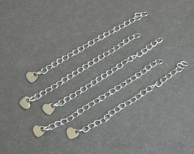 60mm 304 Stainless Steel Extender Chain With Heart Charm, 6x5mm Steel Heart, Silver Color, Jewelry Extenders, Jewelry Making Chain Extender