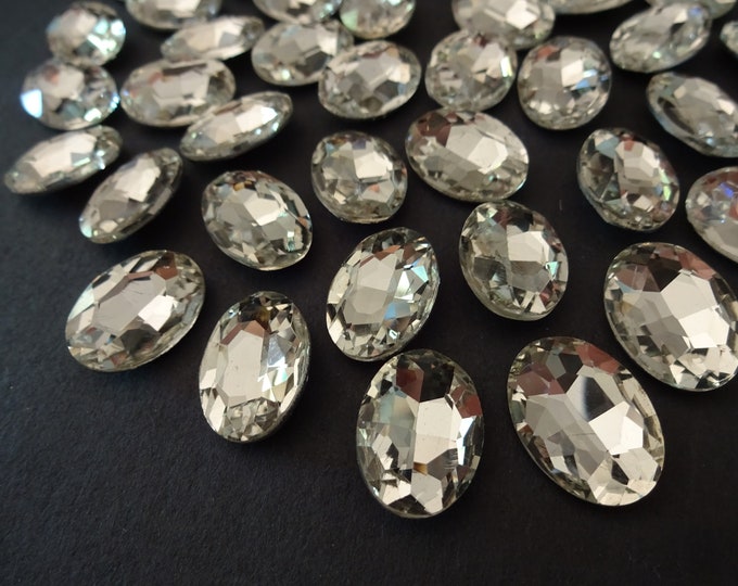 10 Pack of 18x13mm Faceted Rhinestone Oval Cabochon, Oval Rhinestone Cabochon, Faceted, Clear Rhinestone, Faceted Rhinestone, Back Plated