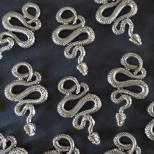 42.5x24mm Metal Snake Charms, Silver Color, Snake Pendant, Snake Jewelry, Serpant Charm, Large Hole Pendant, Animal Charm