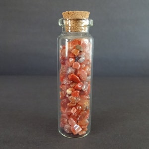 Glass Crystal Chip Jar with Red Agate, Red Color Gemstone, 22x71mm Glass Jar, Decoration or Pendant Piece, Cork Stopper, Wishing Bottle