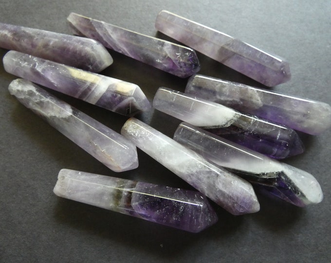50.5x10mm Natural Amethyst Bullet, Faceted, Undrilled, Polished, Gemstone Jewelry Pendant, Purple Amethyst Wire Wrapping Crystal, No Hole