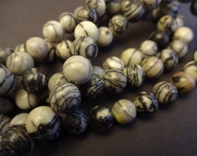 8mm Natural Netstone Ball Bead, 16 Inch Strand Of About 47 Beads, Stone Ball Beads, Natural Gemstone Beads, Gray Marbled Bead, 8mm Beads