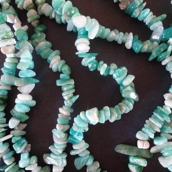 33 Inch 3-11mm Natural Amazonite Bead Strand, About 380-400 Stones, Pale Blue, Polished Natural Nugget Stones, Drilled Amazon Stone Pebbles