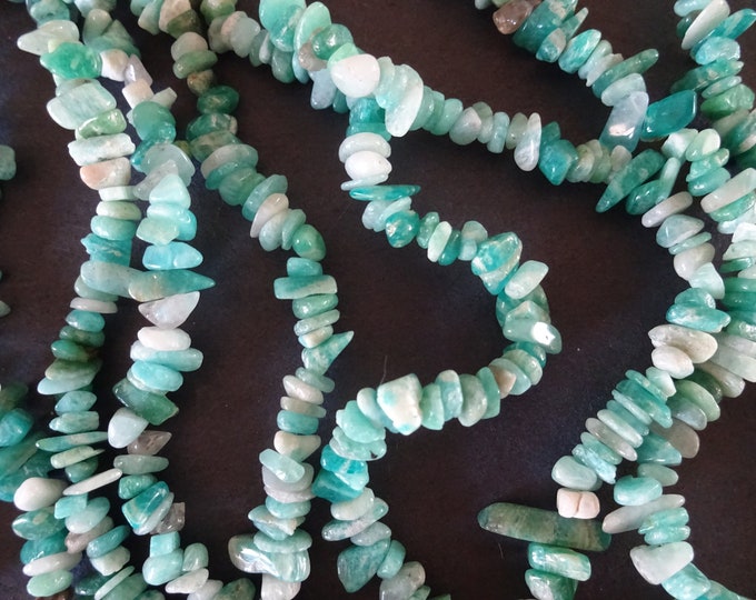 33 Inch 3-11mm Natural Amazonite Bead Strand, About 380-400 Stones, Pale Blue, Polished Natural Nugget Stones, Drilled Amazon Stone Pebbles