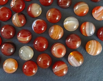 12mm Natural Banded Agate Cabochon, Round Cabochon, Polished Gem, Stone Cabochon, Natural Gemstone, Red Agate Stone, Striped Agate