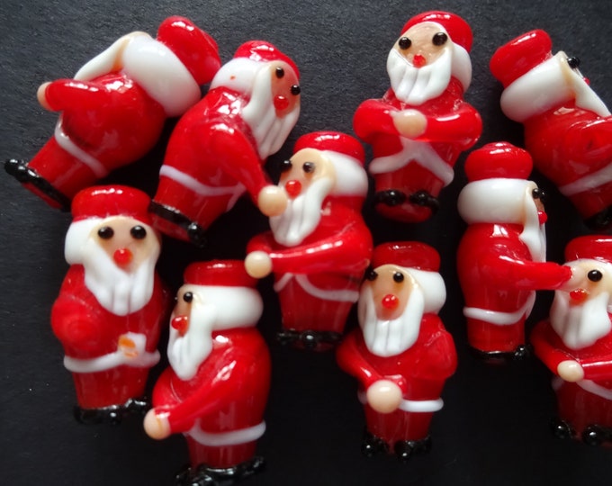 24-27mm Handmade Lampwork Santa Beads, Santa Claus Small Bead, Glass Bead, Christmas Bead, Christmas Santa, Xmas Bead, Winter Charm