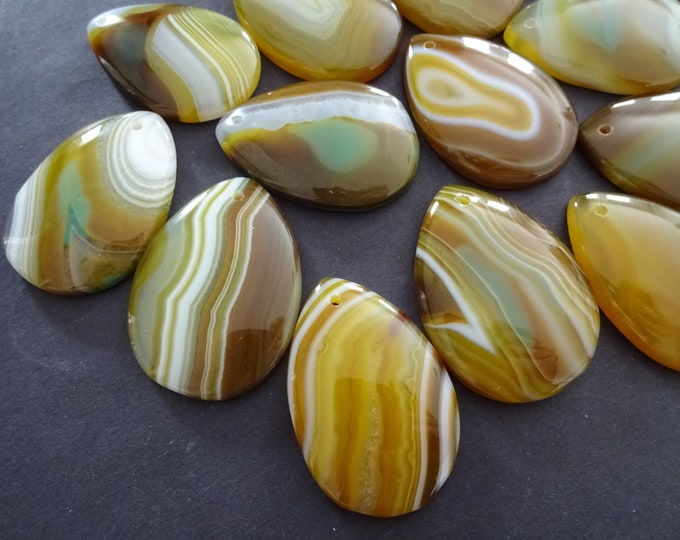 40x30mm Natural Banded Agate Pendant, Dyed, Drilled, Brown & Green Teardrop Gemstone Charm, Polished Charm Designer Cab, Large Agate Charm