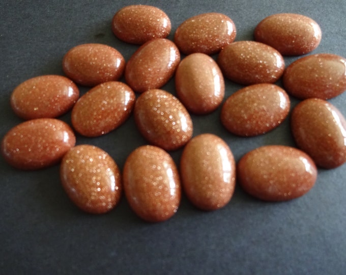 18x13mm Synthetic Goldstone Cabochon, Oval Gemstone Cabochon, Orange Stone, Polished Gem, Glittery, Golden Flecks, Sparkly, Gold Stone