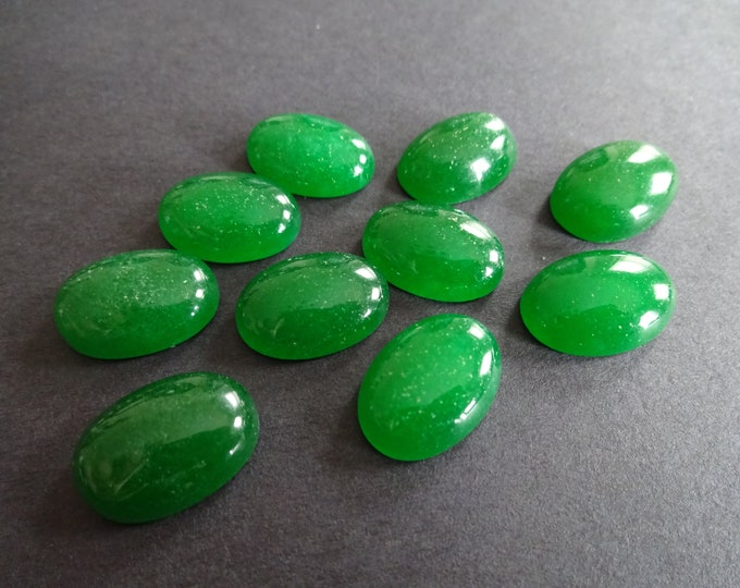 18x13mm Malaysia Jade Cabochon, Dyed, Oval Cabochon, Polished Gem, Green Cabochon, Stone Crystal, Dyed Translucent Quartz, Green Quartz Cab