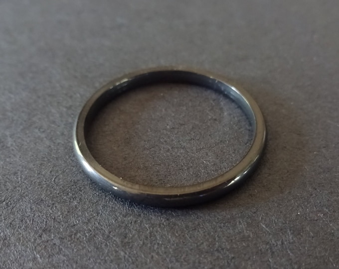 Stackable Stainless Steel Black Ring, 2mm Thin Simple Band, Size 6-11, Handcrafted Steel Ring, Unisex Ring, Wedding and Engagement Ring