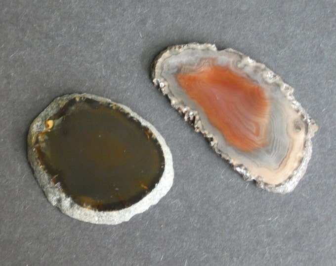 2 PACK 37-45mm Natural Brazilian Agate Cabochons, Gemstone Cabochons, 2 Pack Agate Slice, One of a Kind, Unique Brazilian Agate, Dyed,Orange