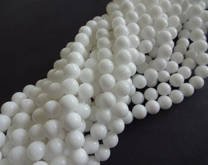 8mm Natural White Jade Ball Beads, Dyed and Heated, 16 Inch Strand With About 50 Stone Beads, Round Jade Bead, Jade Jewelry Beads