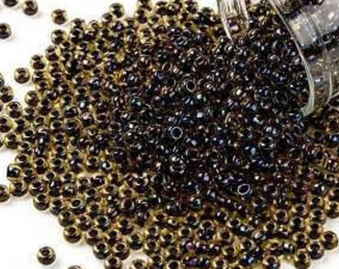 8/0 Toho Seed Beads, Inside Color AB Jonquil / Jet Lined (245), 10 grams, About 222 Round Seed Beads, 3mm with 1mm Hole, AB Finish