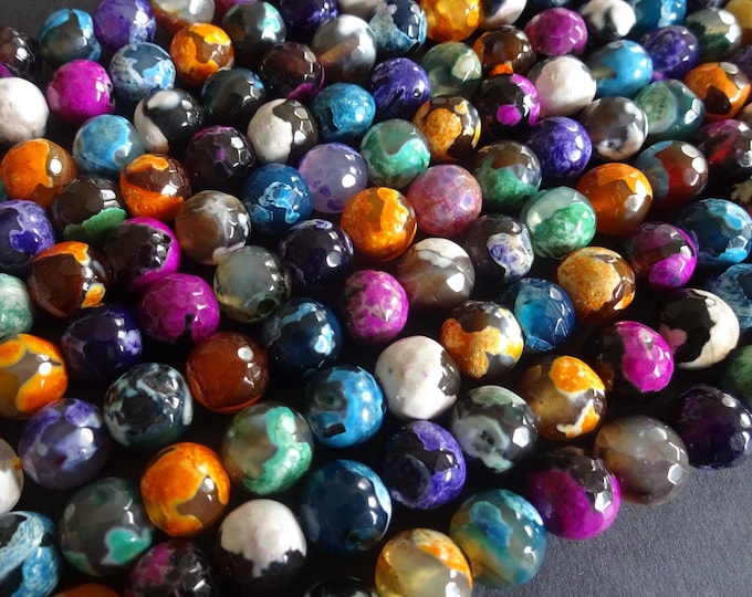 9-10mm Natural Agate Faceted Ball Beads, Dyed and Heated, 13+ Inch Strand Of About 38 Beads, Agate Ball Beads, Beautiful Mixed Color Stone