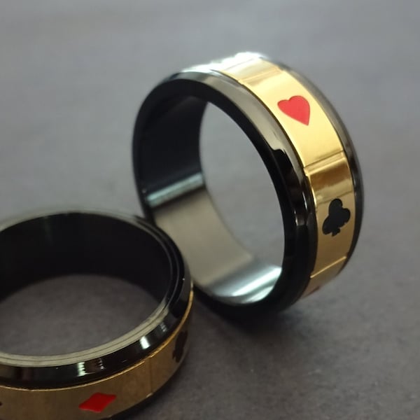 Stainless Steel Spinner Poker Ring, Lucky Poker Spinner Ring, Black & Gold Ring,  Blackjack Steel Band, Unisex, Spinning Ring, Fidget Ring