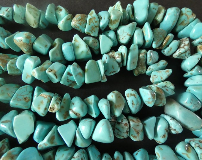 15 Inch Strand Natural Magnesite Bead Strand, Dyed, 8-21mm, Nugget Bead, Blue Mineral, Magnesite Nuggets, Teal Turquoise Color, Stabilized