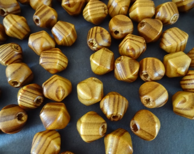 16x15mm Natural Wood Bicone Beads, Wooden Chunky Bead, Natural Wooden Bead, Wood Grain, Earthtone, Neutral, Real Wood Bead, Large Bicones