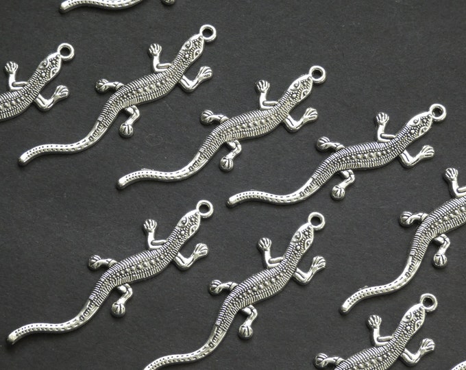 10 PACK of 54mm Lizard Pendant, Tibetan Style Metal Pendant, Metal Lizard Pendant, Silver Lizard Pendant, Silver Metal Pendant, Lizard