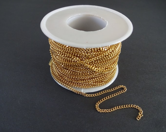 25 Meters 304 Stainless Steel Curb Chain, Soldered, 3x2x.8mm Chain Bulk Lot, Gold Color, Spool Of Necklace Chain, Jewelry Supply