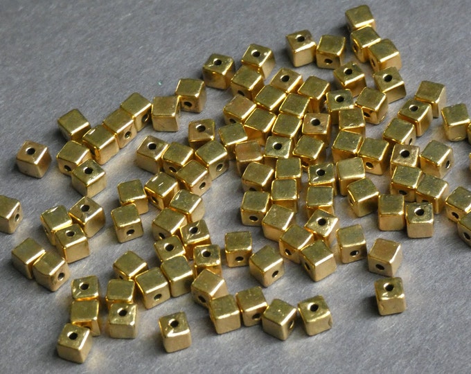 100 PACK of 4mm Cube Spacer Beads, Shiny Cube Metal Bead, Metal Cube Bead, Golden Cube Beads, Silver Metal Beads, Cube Spacer Bead