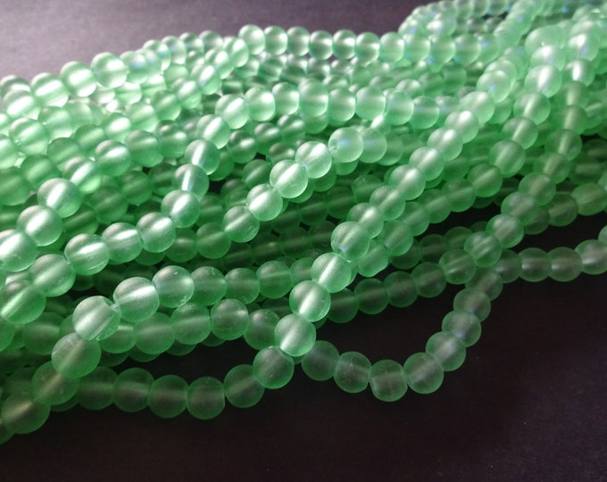 8mm Light Green Glass Frosted Bead Strand, About 105 Beads Per Strand, Round, 31 Inch Strand, Semi Transparent, Bright, Round Bead, Pale