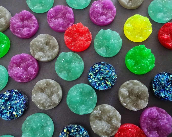 16mm Resin Druzy Cabochon, Round Button Cabochon, Mixed Color Cab Set, Bright Colorful Jewelry Cabs, Sparkly Gemstones, Undrilled Druzies