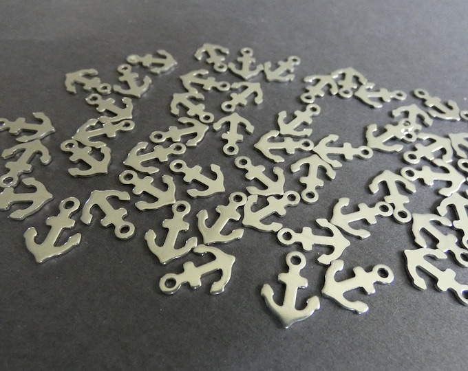 13mm Stainless Steel Anchor Charm, Anchor Pendants, Silver Color, Lightweight, 1.5mm Hole, Nautical Ocean Theme, Boat Anchors, Beach Jewelry