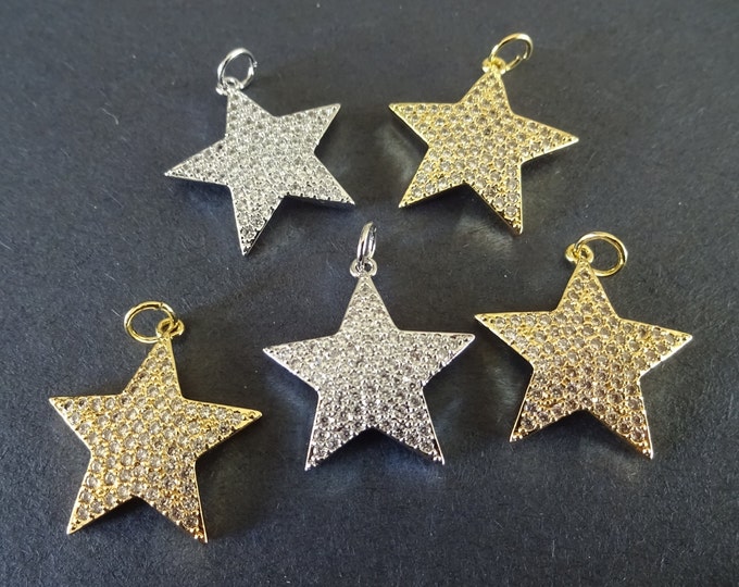 5 PACK Of 20x19mm Cubic Zirconia Micro Pave Brass Star Charms, Silver & Gold, Clear Rhinestones, Star Pendants, Rhinestone Charm Pendant