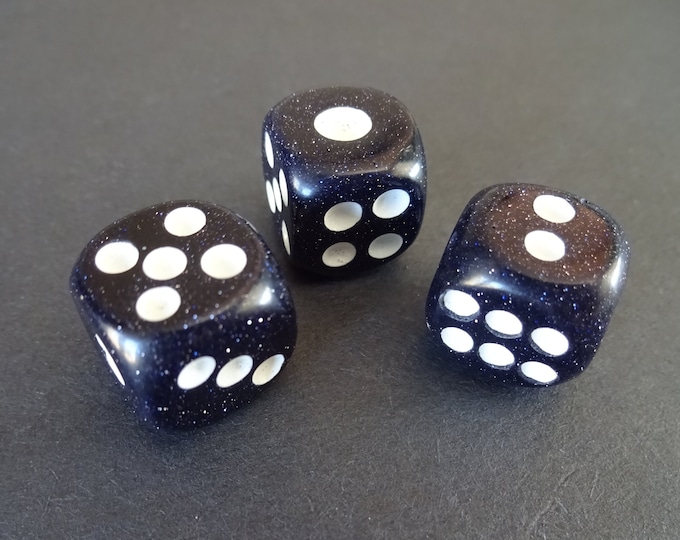 15mm Blue Goldstone Dice, 6 Sided Cube Die, Goldstone Dice, Gemstone Crystal Dice, Classic Blue & White Dice, Gaming Dice