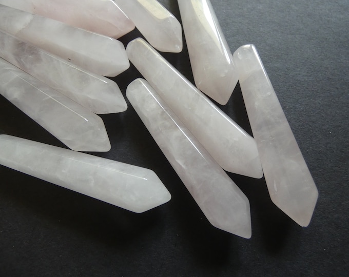 45-53.5mm Natural Rose Quartz Bullet, Faceted, Undrilled, Polished Gem, Gemstone Jewelry Pendant, Pink Crystal Wire Wrapping Stone, No Hole