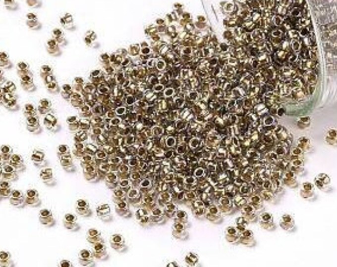 15/0 Toho Seed Beads, Gilt Lined AB Crystal (994), 10 grams, About 3000 Round Seed Beads, 1.5mm w/ .7mm Hole, AB Finish