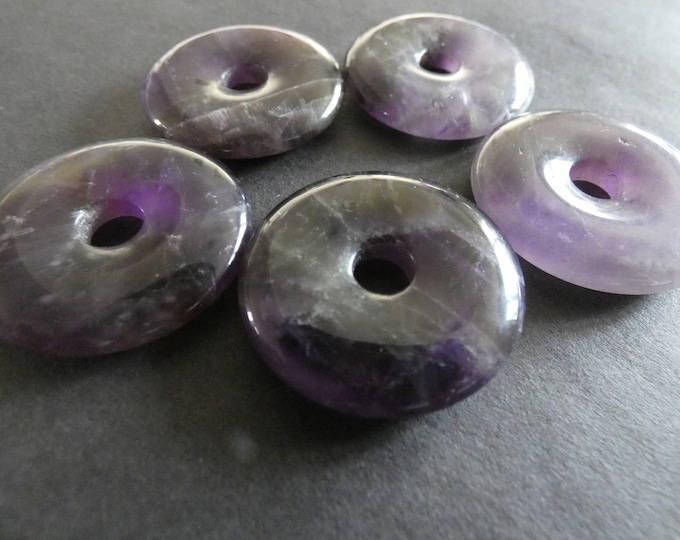 30mm Natural Amethyst Donuts, Polished Natural Gemstone Component, Round Amethyst Stone, Wire Wrapping Gem, Purple, 6mm Hole, Round Crystal